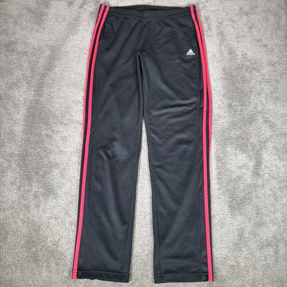 Adidas Track Pants Womens L Gray Pink Striped Climalite Athletic Soccer Gym Y2K